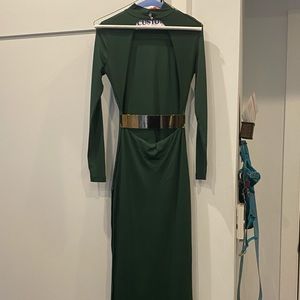 Forest green long backless suede dress